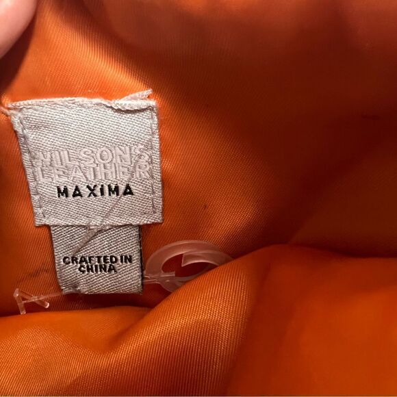 Wilson Leather: Maxima Small Rabbit Fur Crossbody Purse in Orange - Picture 6 of 13